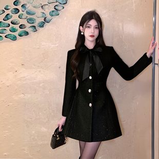 有里布蝴蝶结小香风连衣裙2025秋季 收腰显瘦气质打底裙LJ0106 新款