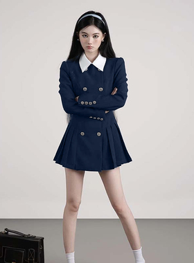 【有里布】法式西装连衣裙女2025春秋款设计感百褶短裙D3467