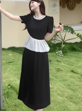 设计拼接花边褶皱不规则两件套2025夏季女时尚减龄收腰套装D2076C