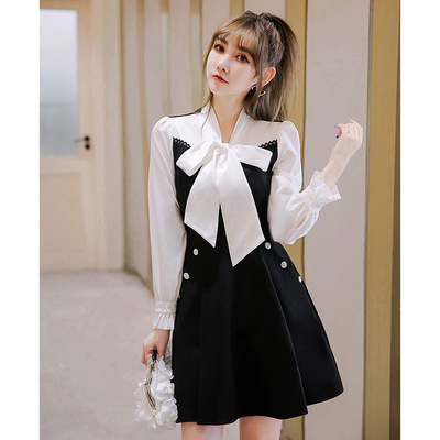 显瘦内搭高级感连衣裙2026秋新款小香风拼接小个子气质裙子1849