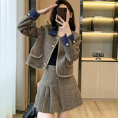 小香风短外套显瘦两件套2026新款 裙2311 学院风减龄少女高级套装