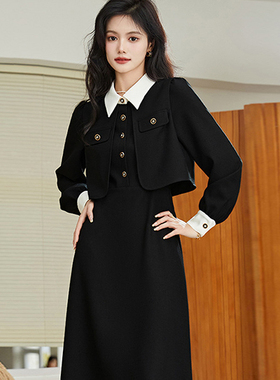 胖mm春装搭配一整套连衣裙2025长袖Polo领假两件套裙子女7745