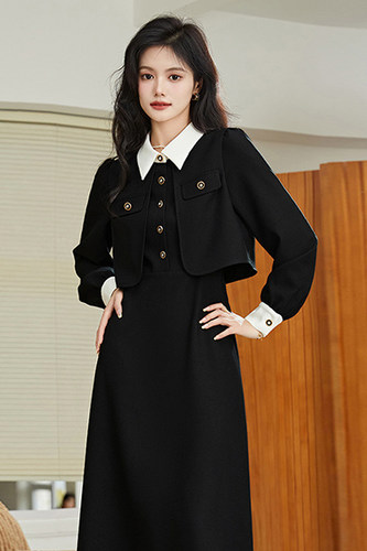 胖mm春装搭配一整套连衣裙2025长袖Polo领假两件套裙子女7745