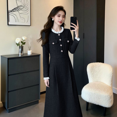 2025秋冬季新款有里布富家千金感穿搭小香风连衣裙D4453