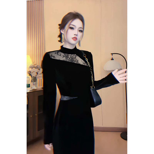 2026秋冬季新款显瘦千金风韩版连衣裙名媛礼服D4505