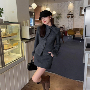 毛呢外套辣妹套装 有里布网红时尚 两件套DM0147A 新款 2025秋冬季