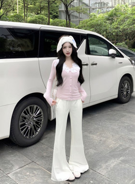 2025冬季新款加绒加厚阔腿微喇百搭显瘦西裤套装两件套QJ0209A