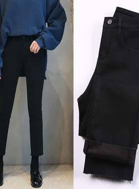 黑色九分直筒牛仔裤女2024新款夏季高腰宽松显瘦小个子窄版烟管裤