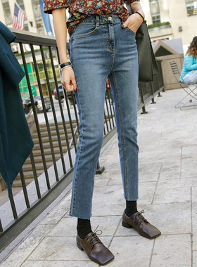 九分宽松直筒裤复古牛仔裤女2024年新款夏季装高腰显瘦八分阔腿裤