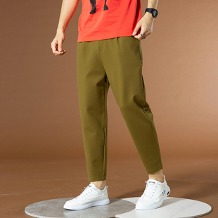 男 宽松内抽绳姜黄色老爹休闲裤 哈伦裤 男垂感百搭运动九分小脚西裤