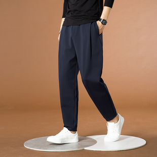 舒适弹力老爹运动哈伦裤 休闲裤 男小脚垂感藏蓝色宽松潮流百搭新款