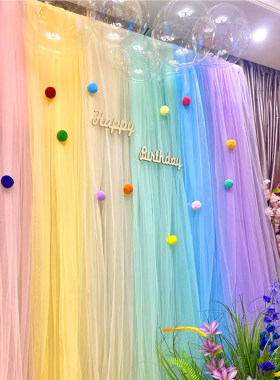 彩虹系 ins仙女雾纱网纱布料网纱透明薄纱服装面料幼儿园纱幔背景