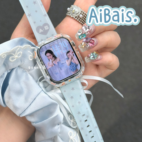 《冰蓝星气泡》夏季适用iwatchs11苹果手表10表带applewatch9透明