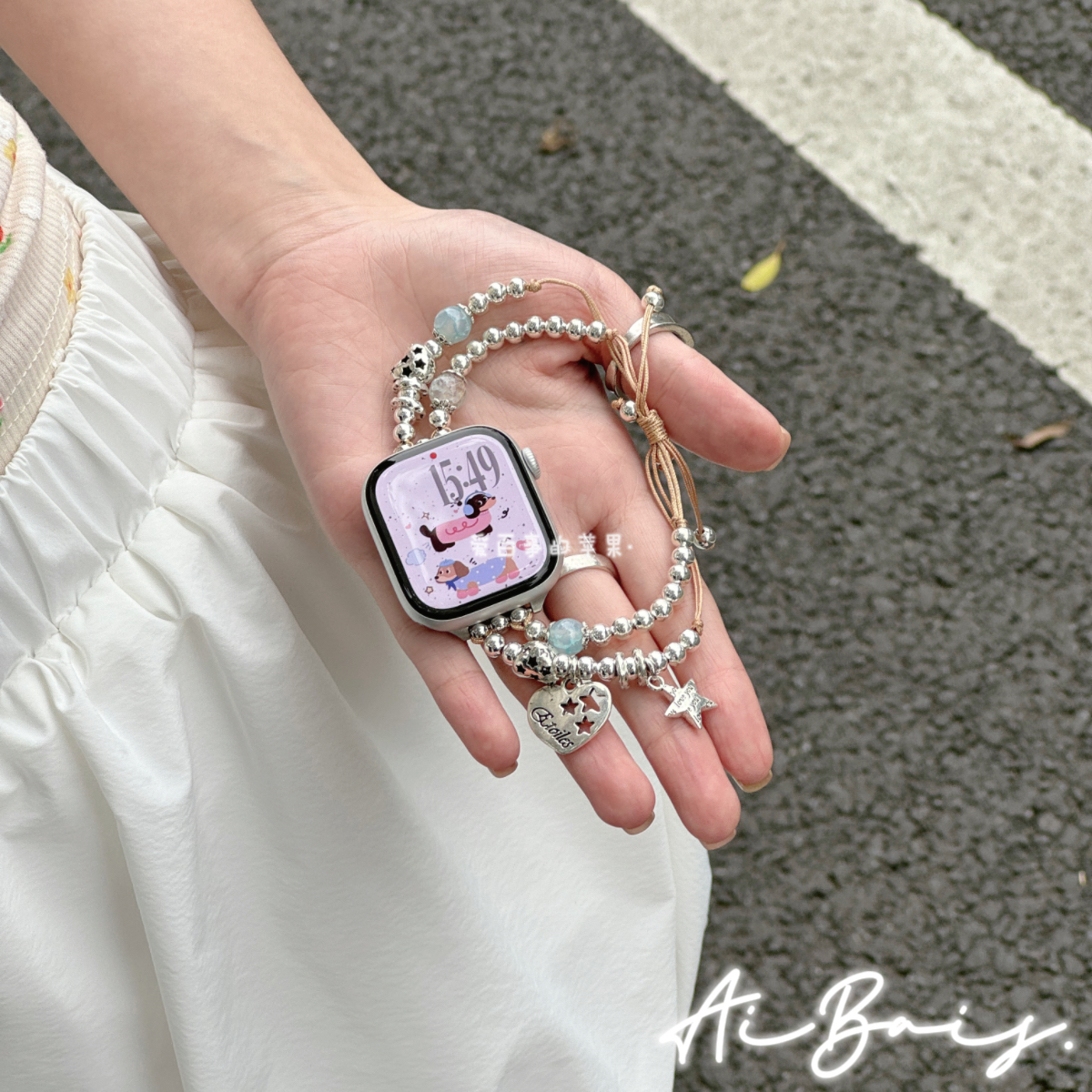 《爱心星星》金属适用苹果10手表iwatchs9表带applewatchs8女s7