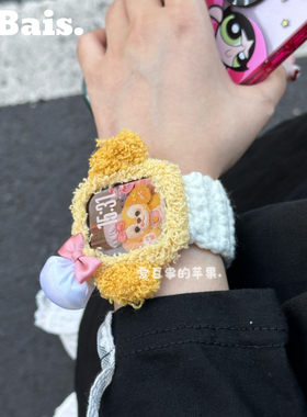 白色饼饼适用applewatch11苹果10手表iwatch8表带9女毛绒表壳秋冬