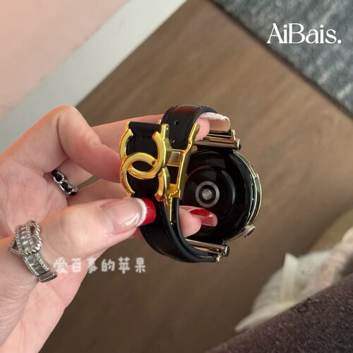 《轻奢小香风》适用华为GT6手表表带fit4/3女watch5皮质女GT5黑色