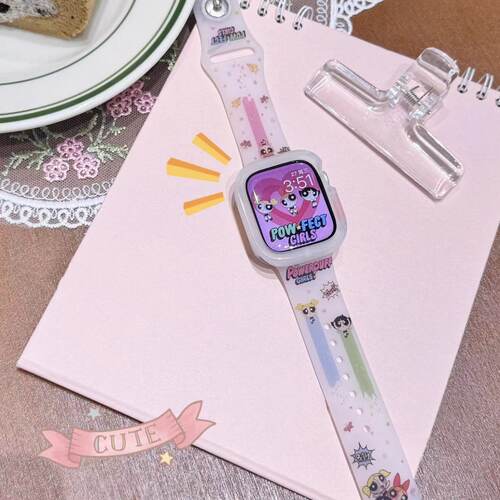 适用苹果11手表iwatchs10表带8可爱飞天小女警硅胶applewatch9女7
