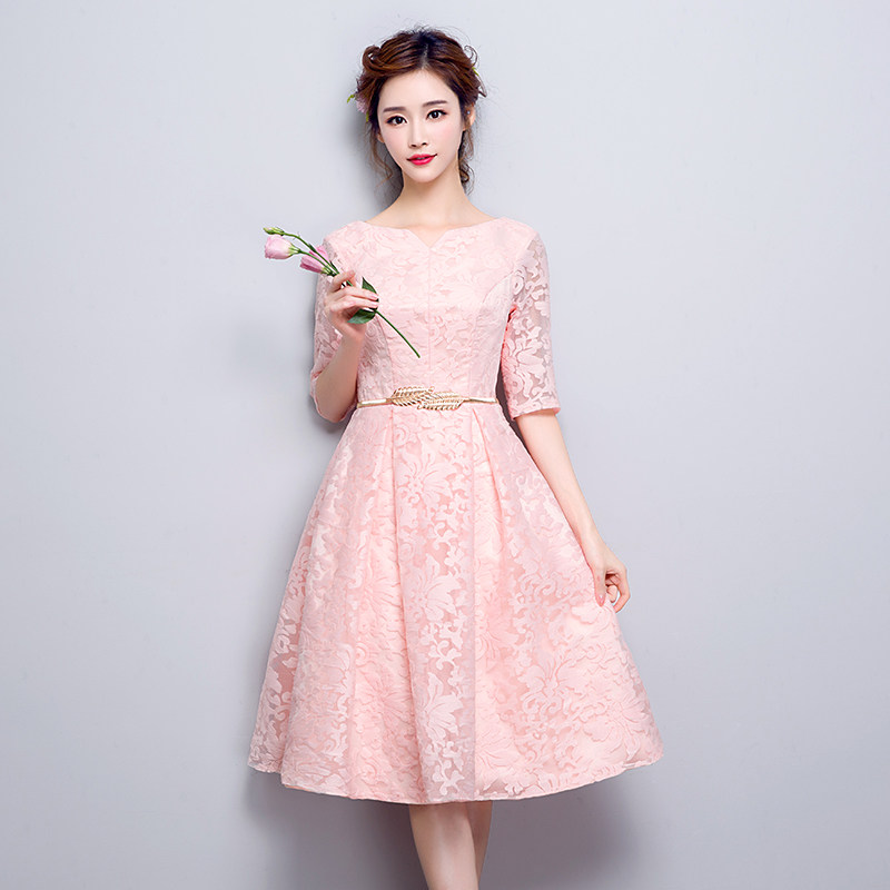 Bridesmaid Dresses 2019 new pattern Spring and summer Sister skirt Mid length version Sleeve Show thin Pink Tuxedo temperamentin the Women's clothing/Boutique , Wedding/Cheongsam/Formal dress , Formal dress/Evening  category - from Buy2taobao.com to provide professional Taobao agent buy service