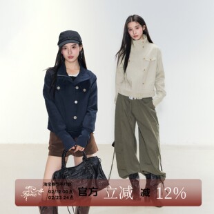FPMZ【怦然心动】立领收腰修身工装夹克外套腰带韩系简约短款上衣