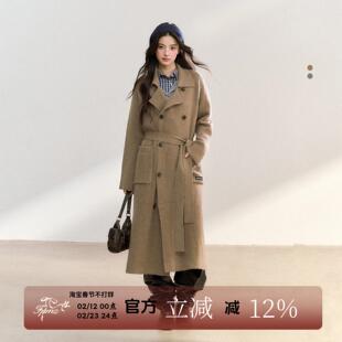 FPMZ基础简约翻领双排扣大毛衣长款气质针织开衫秋冬显瘦慵懒外套