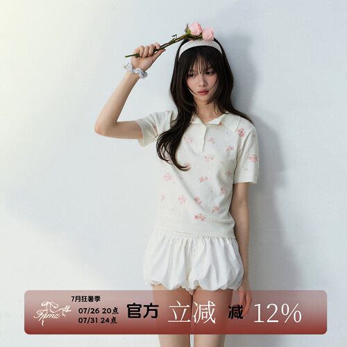 FPMZ碎花满印POLO短袖针织衫