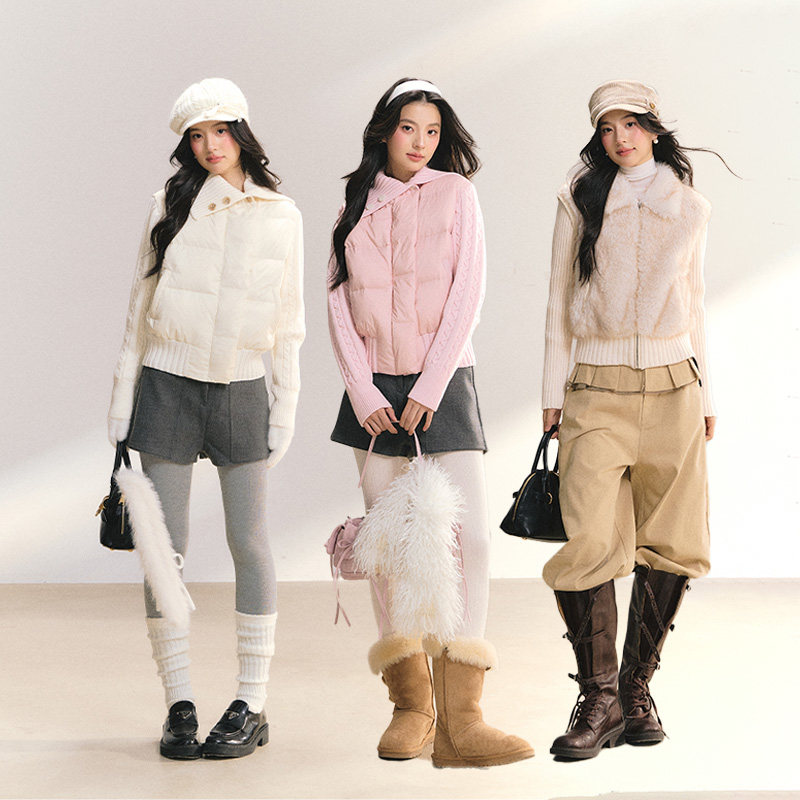 FPMZ拼接羽绒服+假两件针织外套+直筒裤,女装/女士精品,羽绒服,淘宝优惠券,粉丝福利购,淘宝优惠卷