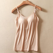 纯色棉一体式 莫代尔女吊带背心带胸垫文胸内衣运动瑜伽舞蹈服大码