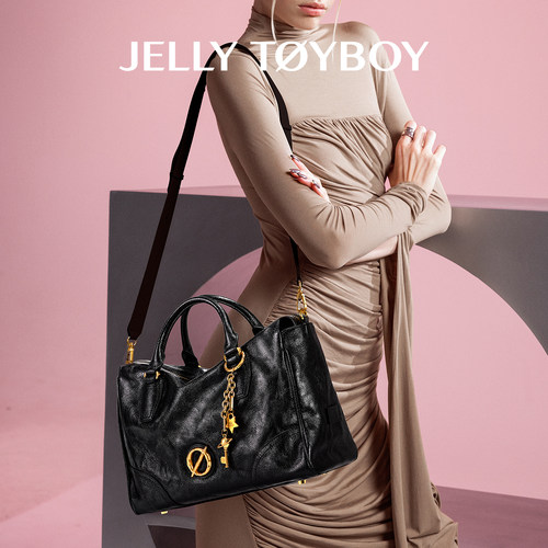 【新品】JTB逆光托特包.黑色牛皮机车风手提包包复古单肩斜挎包女
