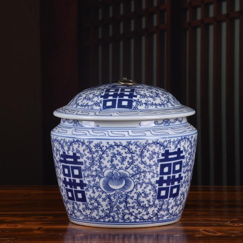 茶叶罐陶瓷密封罐青花瓷摆件普洱七子饼茶饼罐散装白茶生普储茶罐