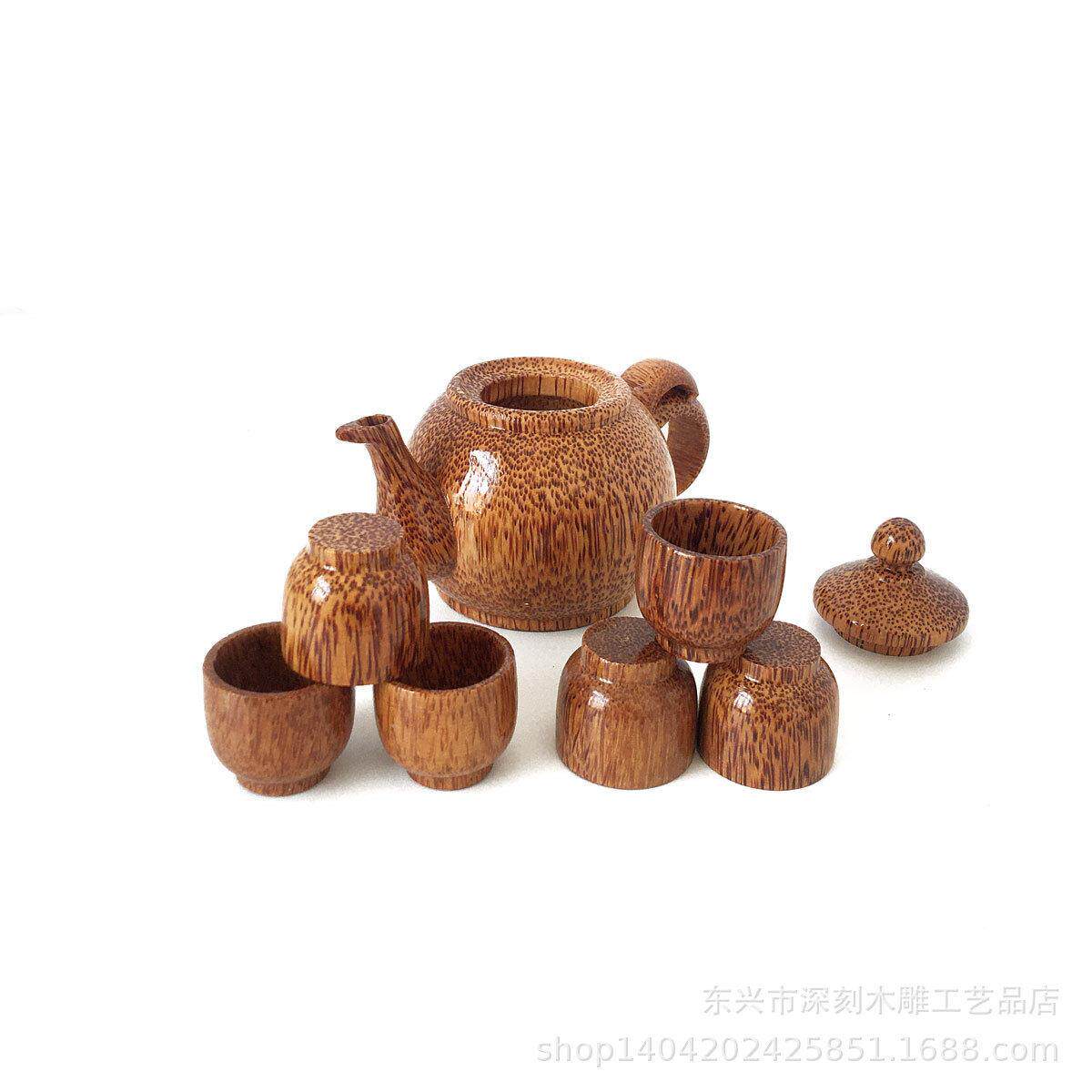 批越南天然工艺品摆件木制茶具椰子木茶壶茶杯茶盘套装可刻字