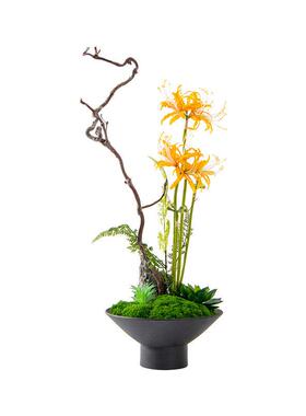 YB中式日式小原流花道插花仿真花绿植永生苔藓茶室茶民宿样板间
