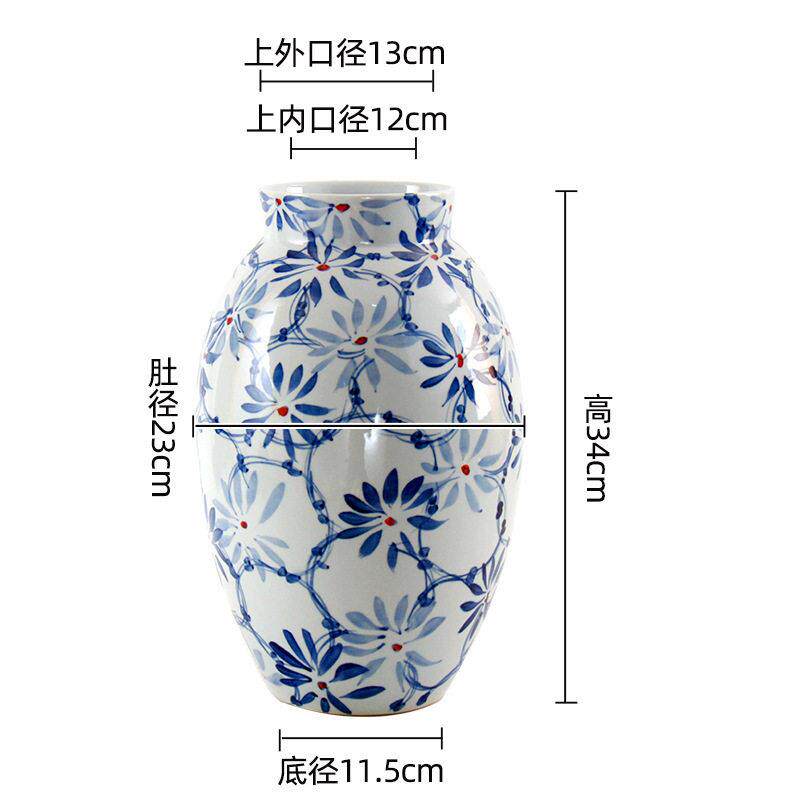 景德镇新中式轻奢花青花瓷红花瓷花可水培手绘级感陶瓷摆件