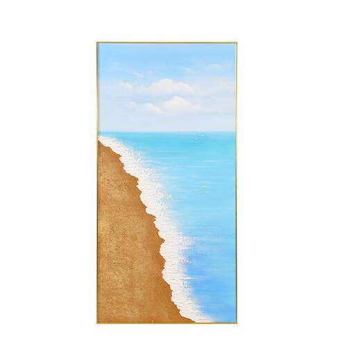 浪花沙滩酒店挂画装饰画客厅玄关画手绘砂岩肌理立体油画壁画简约
