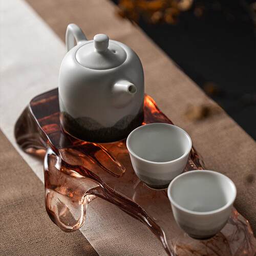 新中式透明流体托盘茶盘底座茶具茶台软装博古架禅意摆件