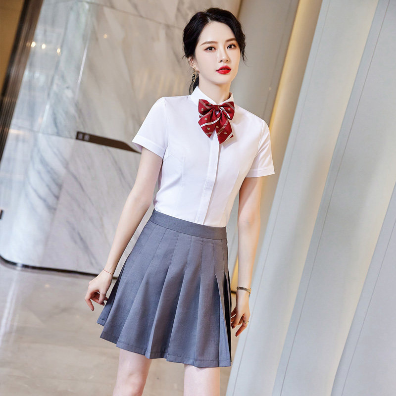 幼儿园老师园服女夏季2022新款教师工作服气质衬衫短袖职业套装裙