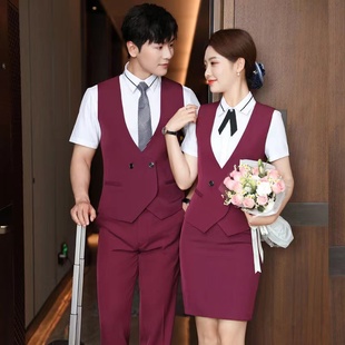 酒店服务员工作服夏酒吧KTV餐厅前台收银员男女职业马甲衬衣套装