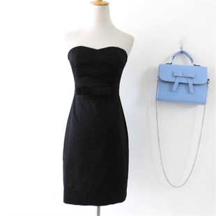 祥云冉冉家外贸运单韩版皱褶木耳荷叶边有胸垫礼服款裹胸连衣裙夏