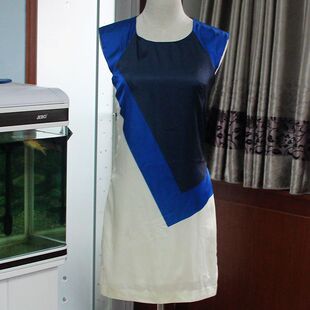 外贸韩版撞色仿真丝圆领雪纺裙马甲连衣裙夏气质女装大码裙子特价