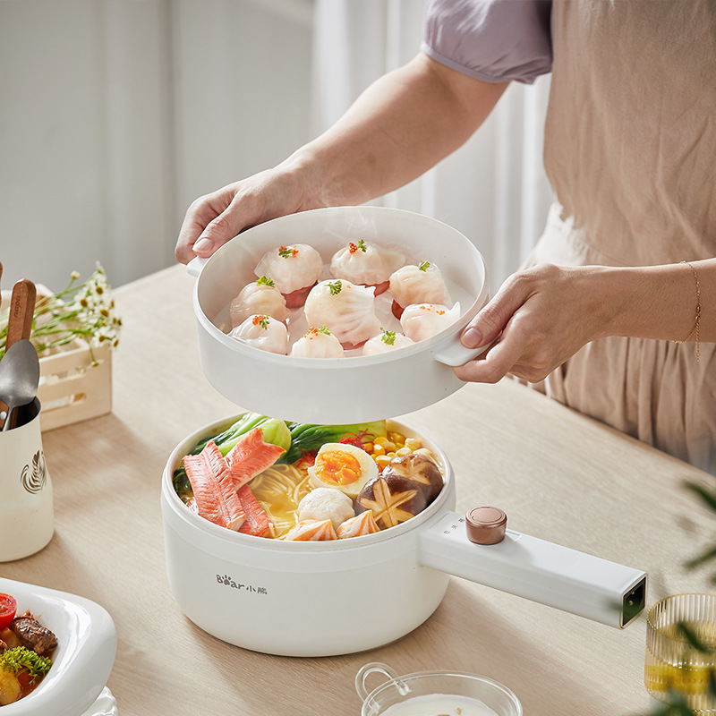 小熊电煮锅DRG-P16M2 电热锅小电锅电炒锅火锅煮面锅1.6L配蒸笼