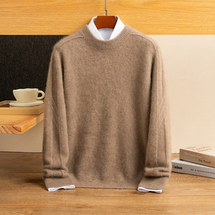 100分纯山羊绒衫 圆领加厚马鞍肩针织毛衣 男款