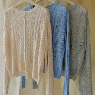 气质单排扣长袖 绞花毛织开衫 毛衣女 骆马绒系列 NW80EN