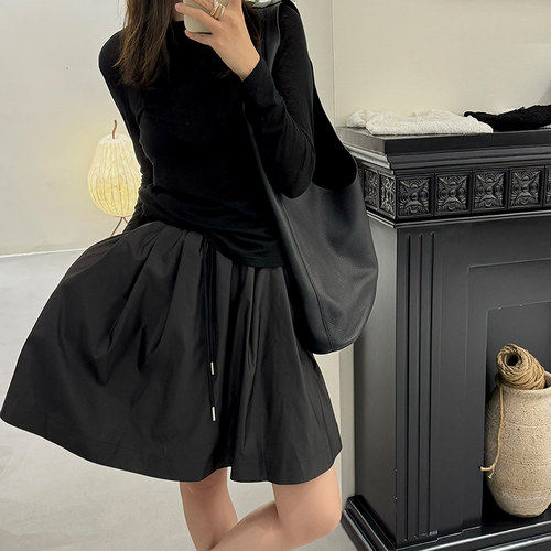 设计师原创松紧腰休闲半裙