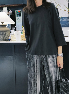 显瘦王.者T 黑白精梳棉7分袖T恤