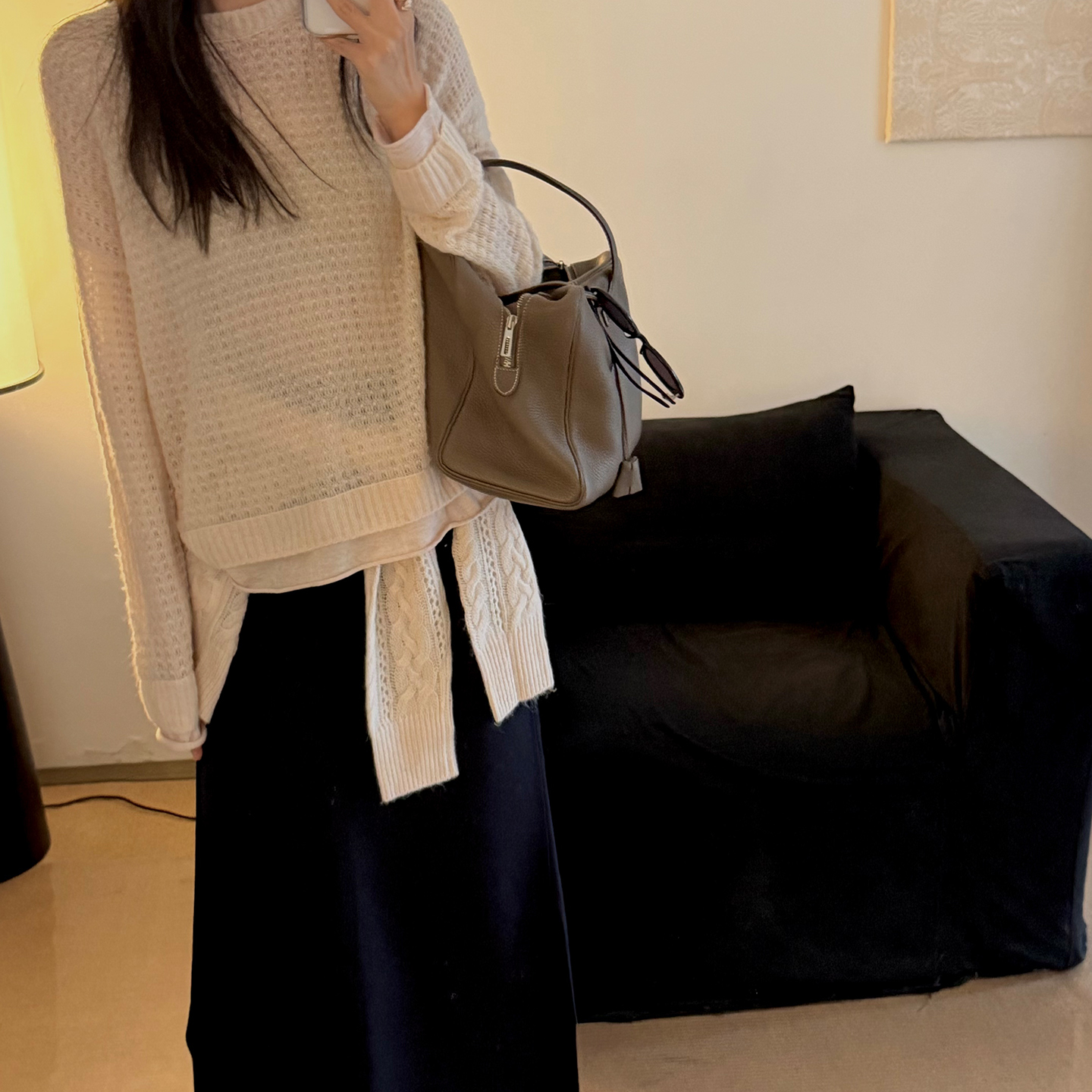 设计师原创骆马绒假两件拼接毛衣