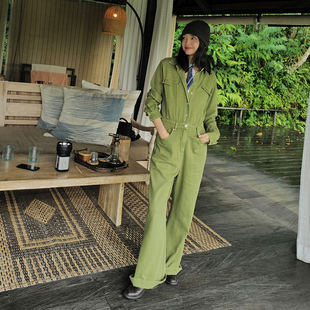 潮流绿调超柔牛仔 女装 纯色休闲简约工装 收腰显瘦连体裤 风格 时尚