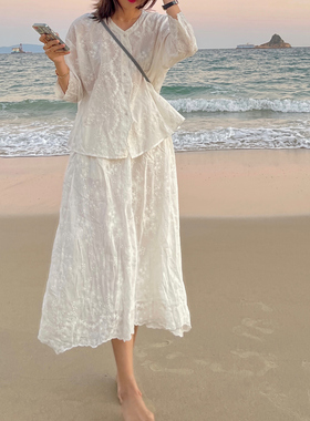 NW8 0EN 品牌常青复活 刺绣桑蚕丝棉宽松优雅日常通勤女士半身裙