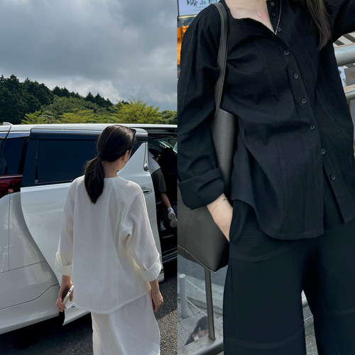 设计师原创打条棉质廓形无领衬