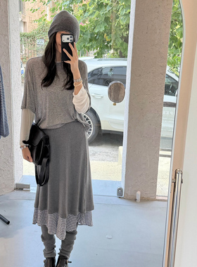 NW8 0EN《Dreamland》高级感绵羊毛假两件A字宽松羊毛松紧腰半裙