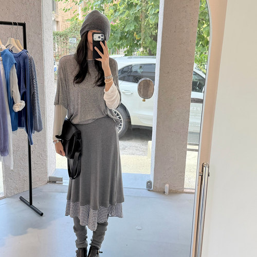 设计师原创假两件羊毛半裙