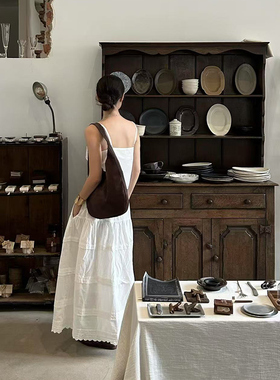 NW80EN 理想中的百支棉质拼接工艺半裙白色优雅百搭气质长裙女装